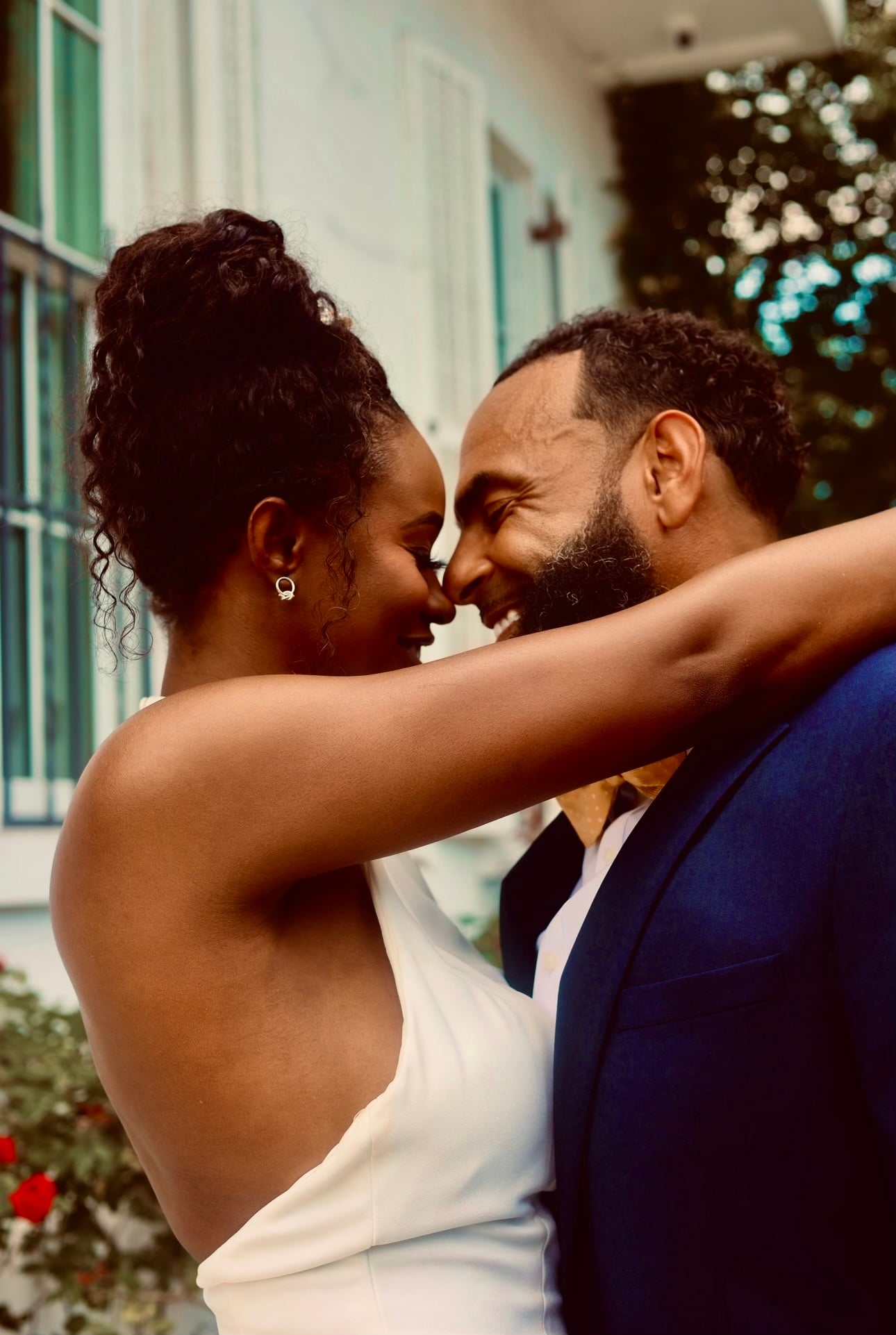 Wedding portrait — couple embracing